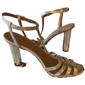 Diane Von Furstenberg Silver Leather Strappy Heel  Sandals Women's Size 39 NWOB